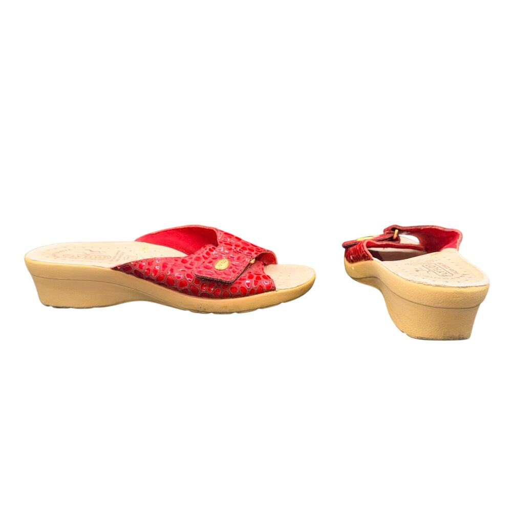 Fly Flot Red Croc Embossed Leather Slide Sandals EU 37 US 6.5-7 Comfort